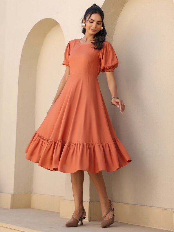 Rust Rayon Solid Tiered Dress