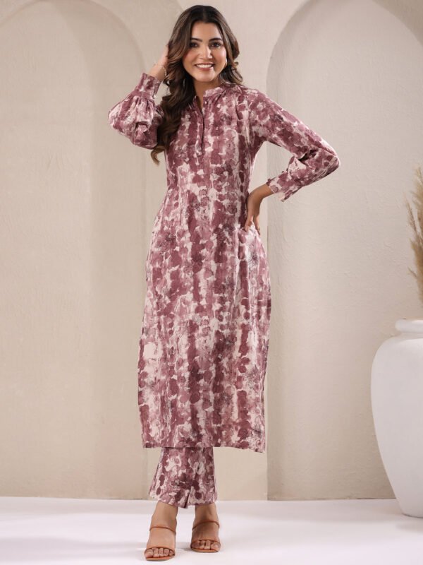 Elegant Purple Tie & Dye Pure Cotton Kurta and Pants Set