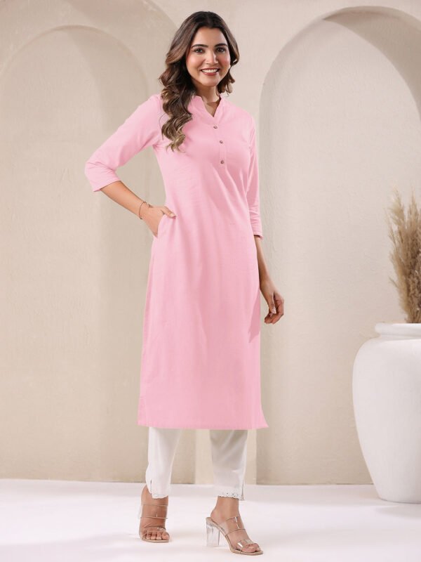 Pink Cotton Solid Straight Kurta