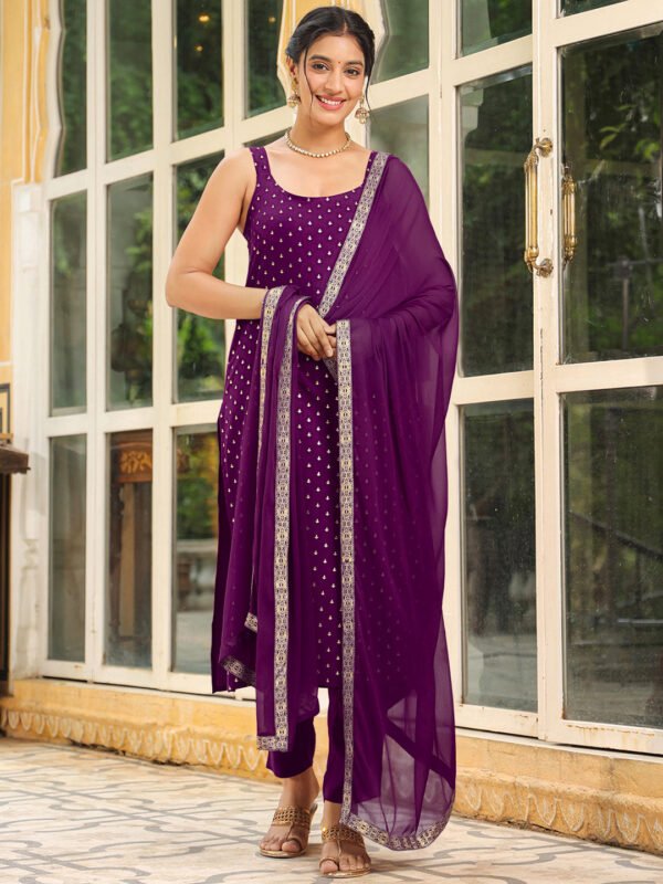 Elegant Purple Rayon Foil-Printed Straight Kurta Set for a Chic Look