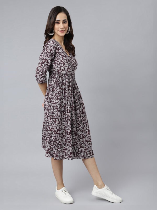 Wine Pure Cotton Floral Printed Angrakha Dress